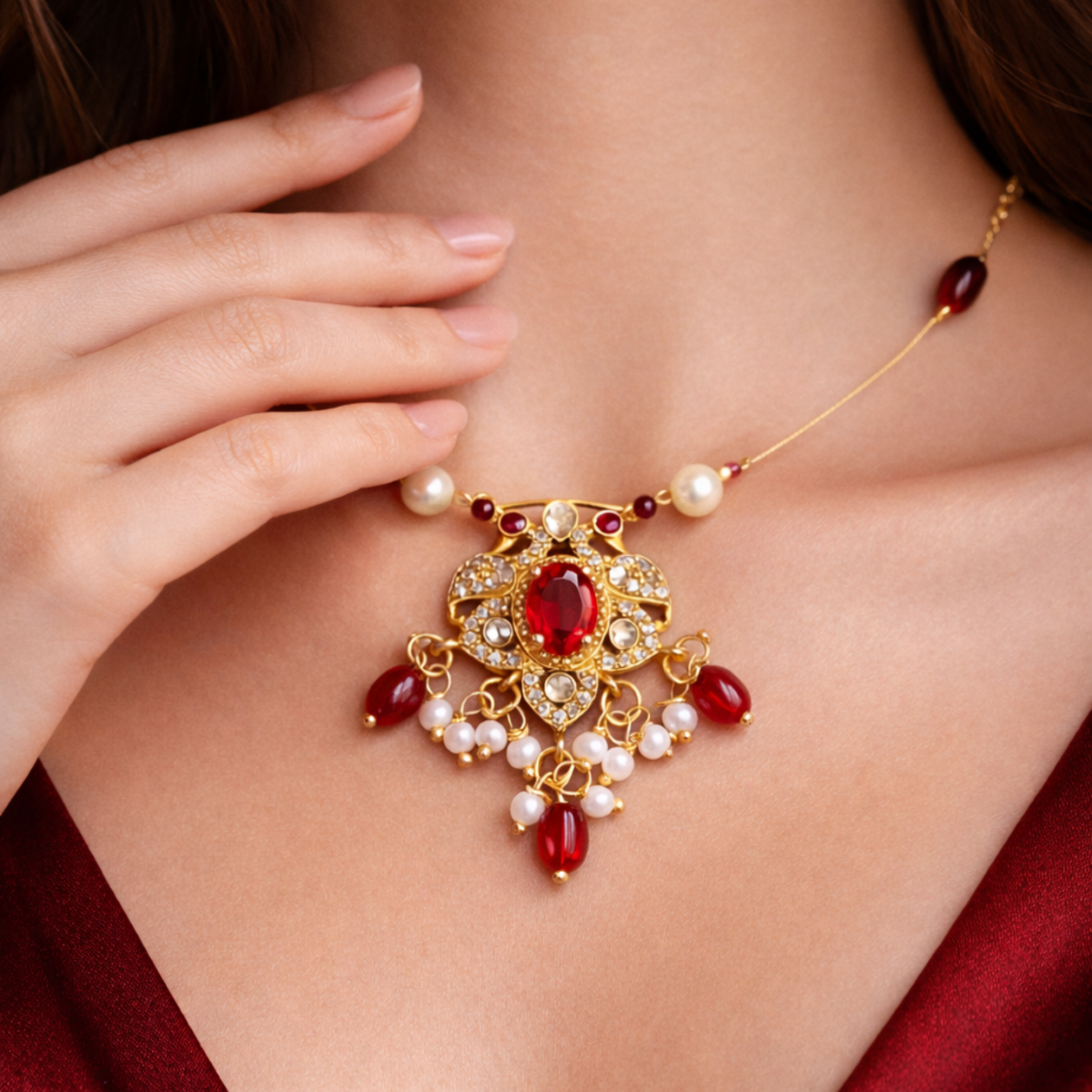 Royal Ruby Pearl Pendant Necklace