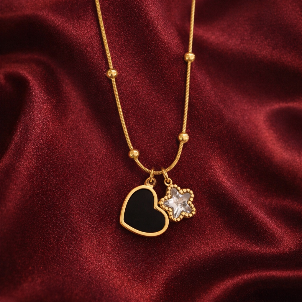 Minimal Heart & Star Pendant Necklace