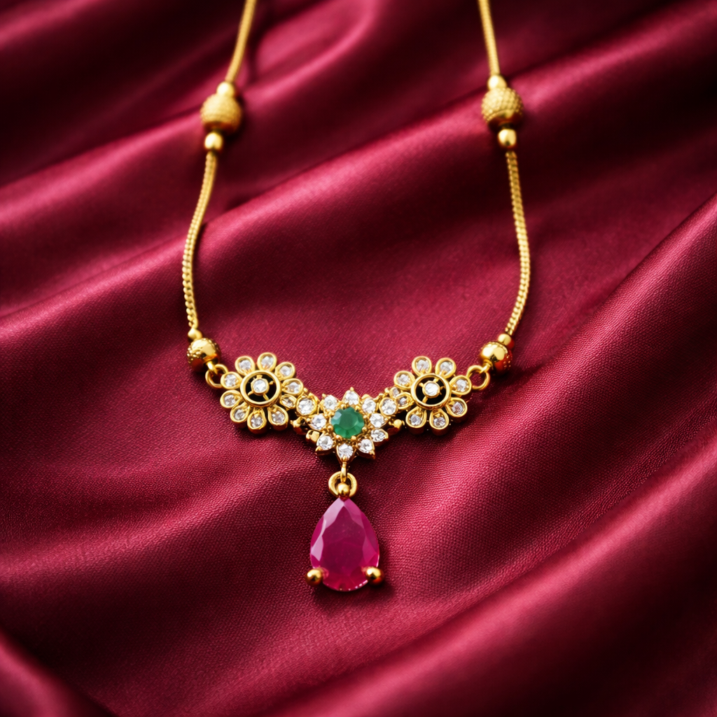 Royal Floral Ruby Drop Necklace